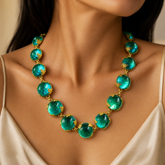 Emerald Green Gold Bracelet | Vintage Adjustable Statement Bracelet for Women