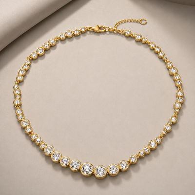 Gold Rhinestone Tennis Necklace