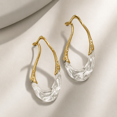 Gold Clear Resin Hoop Earrings
