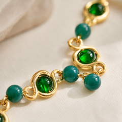 Emerald Green Gold Gemstone Bracelet | Vintage Adjustable Bracelet for Women