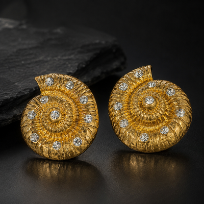 Gold Shell Rhinestone Earrings