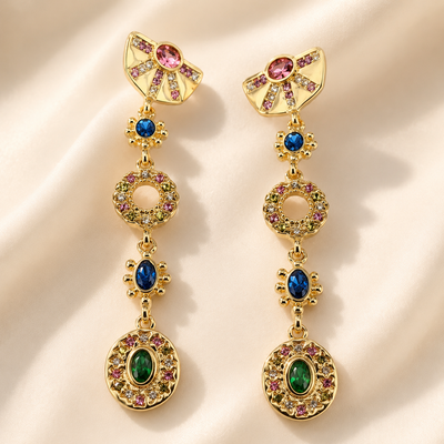 Colorful Rhinestone Statement Earrings – Long Dangle