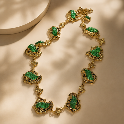 Emerald Green Gold-Tone Statement Necklace – Vintage