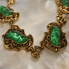 Emerald Green Gold Statement Necklace | Vintage Gemstone Necklace for Women