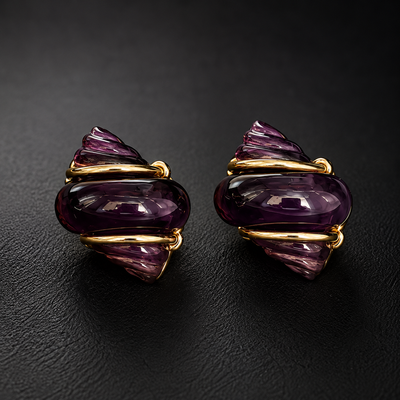 Purple Gold-Tone Statement Stud Earrings