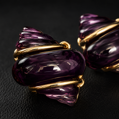Purple Gold Statement Stud Earrings | Vintage Crystal Earrings for Women