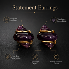Purple Gold Statement Stud Earrings | Vintage Crystal Earrings for Women
