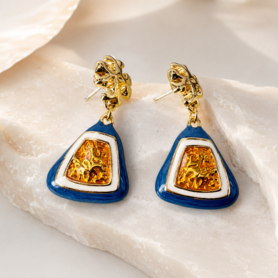 Blue Geometric Drop Earrings