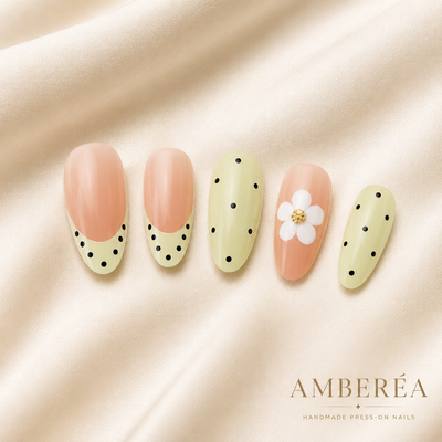 Peach Green Floral Press-On Nails