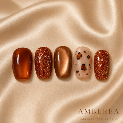 Amber Brown Glitter Press-On Nails