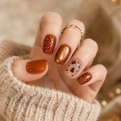 Amber Brown Glitter Press On Nails | Handmade Leopard Print Fake Nails