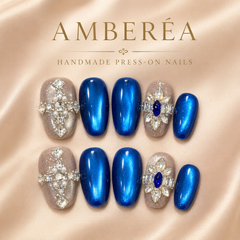 Royal Blue Press On Nails | Handmade Rhinestone Luxury False Nails