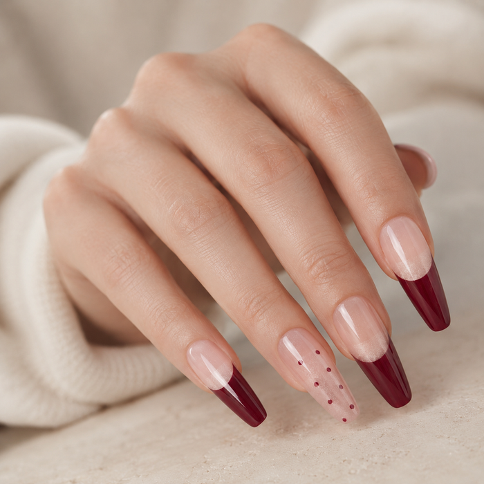 Burgundy Half-Moon French Press-On Nails
