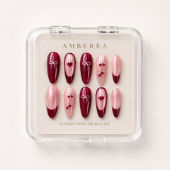 Burgundy Cherry Bow Press-On Nails