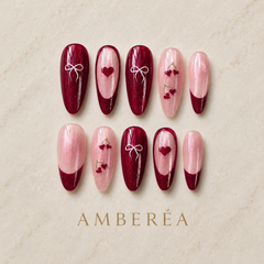 Burgundy Cherry Bow Press-On Nails