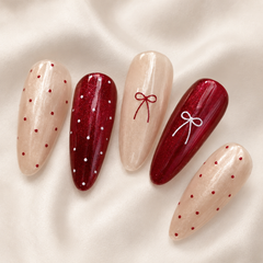 Burgundy Bow Polka Dot Press-On Nails