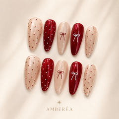 Burgundy Bow Polka Dot Press-On Nails