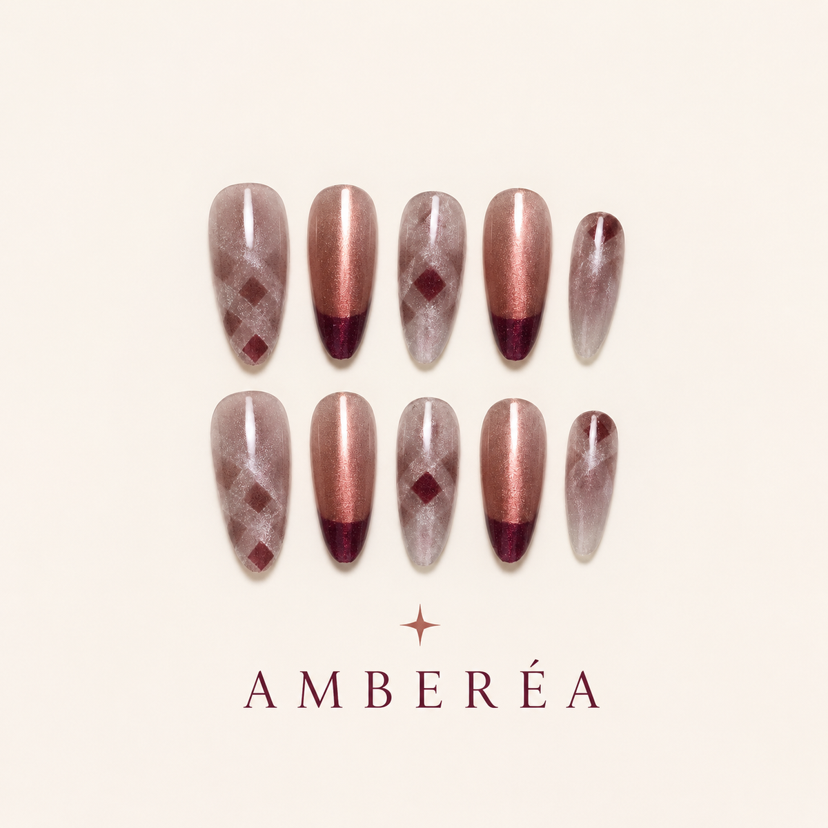 Rose Copper Argyle Cat Eye Press-On Nails