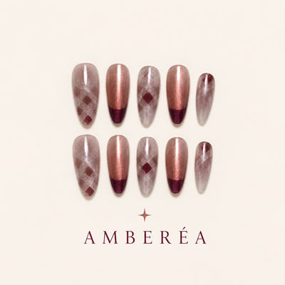Rose Copper Argyle Cat-Eye Press-On Nails
