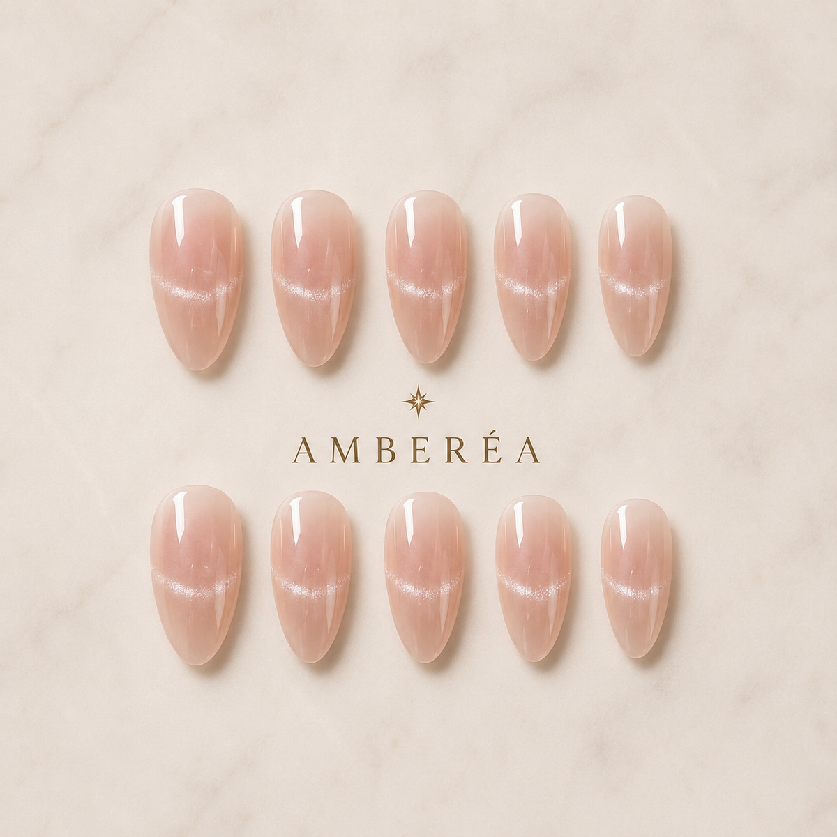 Nude Silver Arc Cat Eye Press-On Nails