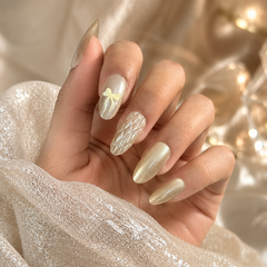 Champagne Knit Bow Press-On Nails