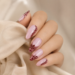Burgundy Lace Pink Press-On Nails