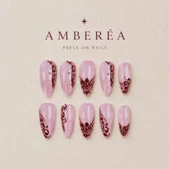 Burgundy Lace Pink Press-On Nails