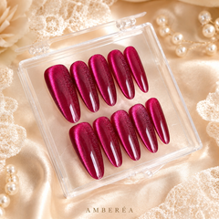 Metallic Fuchsia Cat Eye Press On Nails | Handmade Reusable Long Stiletto Nails by AMBERÉA