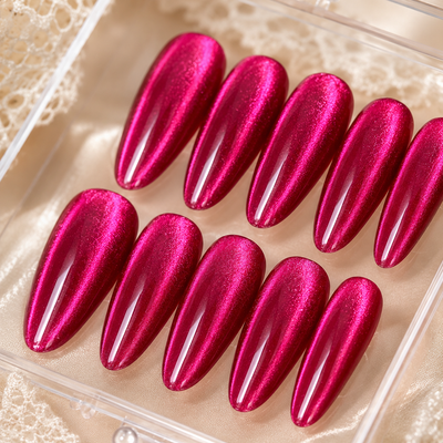 Metallic Fuchsia Cat-Eye Press-On Nails
