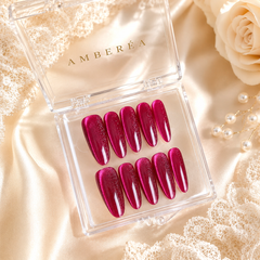Metallic Fuchsia Cat Eye Press On Nails | Handmade Reusable Long Stiletto Nails by AMBERÉA