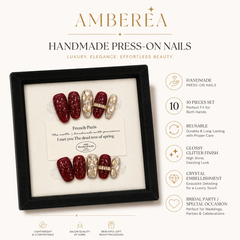 Burgundy Gold Rhinestone Press On Nails | Handmade Luxury Crystal Nails by AMBERÉA