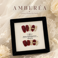 Burgundy Gold Rhinestone Press On Nails | Handmade Luxury Crystal Nails by AMBERÉA