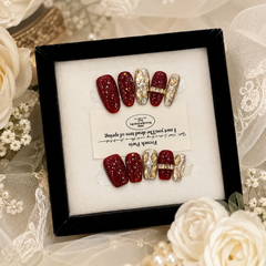 Burgundy Gold Rhinestone Press On Nails | Handmade Luxury Crystal Nails by AMBERÉA