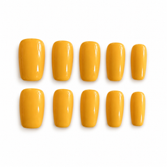 Glossy Yellow Press On Nails | Handmade Reusable Short Square Nails by AMBERÉA