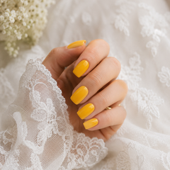 Glossy Yellow Press On Nails | Handmade Reusable Short Square Nails by AMBERÉA
