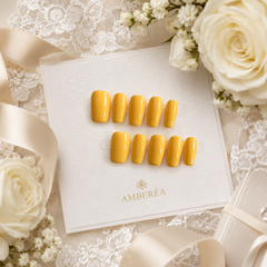 Glossy Yellow Press On Nails | Handmade Reusable Short Square Nails by AMBERÉA