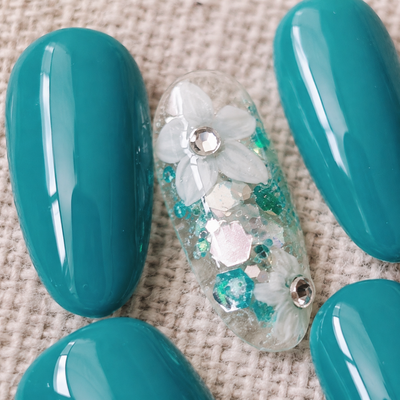 Teal Blue Floral Press-On Nails