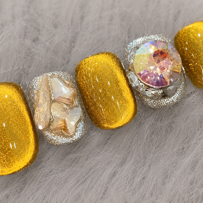 Gold Glitter Rhinestone Press-On Nails