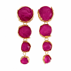 Fuchsia Gemstone Drop Earrings | Gold Tone Long Statement Earrings by AMBERÉA