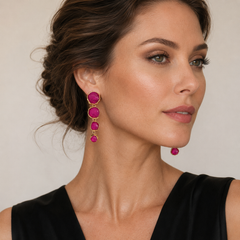 Fuchsia Gemstone Drop Earrings | Gold Tone Long Statement Earrings by AMBERÉA