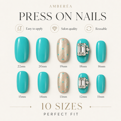 Turquoise Blue Rhinestone Press On Nails | Handmade Short Square Nails by AMBERÉA
