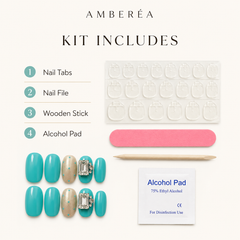 Turquoise Blue Rhinestone Press On Nails | Handmade Short Square Nails by AMBERÉA
