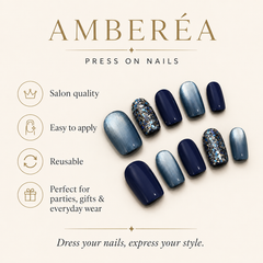 Navy Blue Silver Glitter Press On Nails | Handmade Reusable Short Square Nails by AMBERÉA