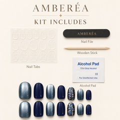 Navy Blue Silver Glitter Press On Nails | Handmade Reusable Short Square Nails by AMBERÉA
