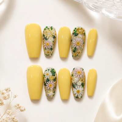 Yellow Daisy Press-On Nails – Long Square
