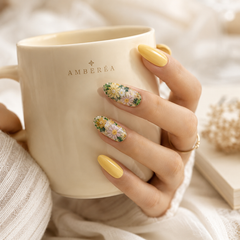 Yellow Daisy Press On Nails | Handmade Floral Long Square Nails by AMBERÉA
