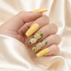 Yellow Daisy Press On Nails | Handmade Floral Long Square Nails by AMBERÉA