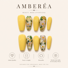 Yellow Daisy Press On Nails | Handmade Floral Long Square Nails by AMBERÉA