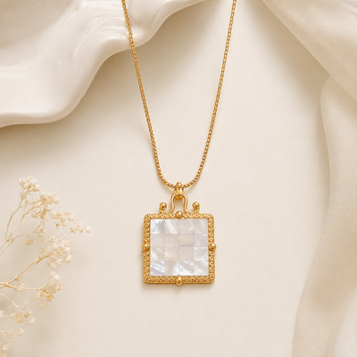 Gold-Tone Iridescent Square Pendant Necklace