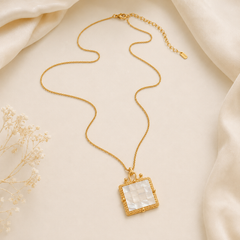 Gold Mother of Pearl Square Pendant Necklace | Elegant Vintage Women’s Necklace by AMBERÉA